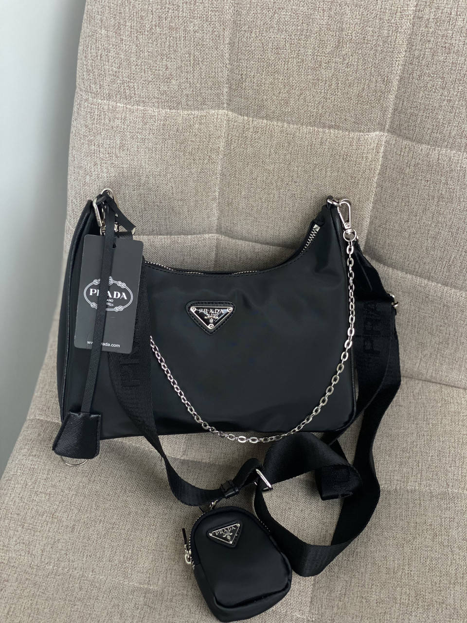 

Женская сумка Prada re-edition black 26*17*6, кожа, Черный