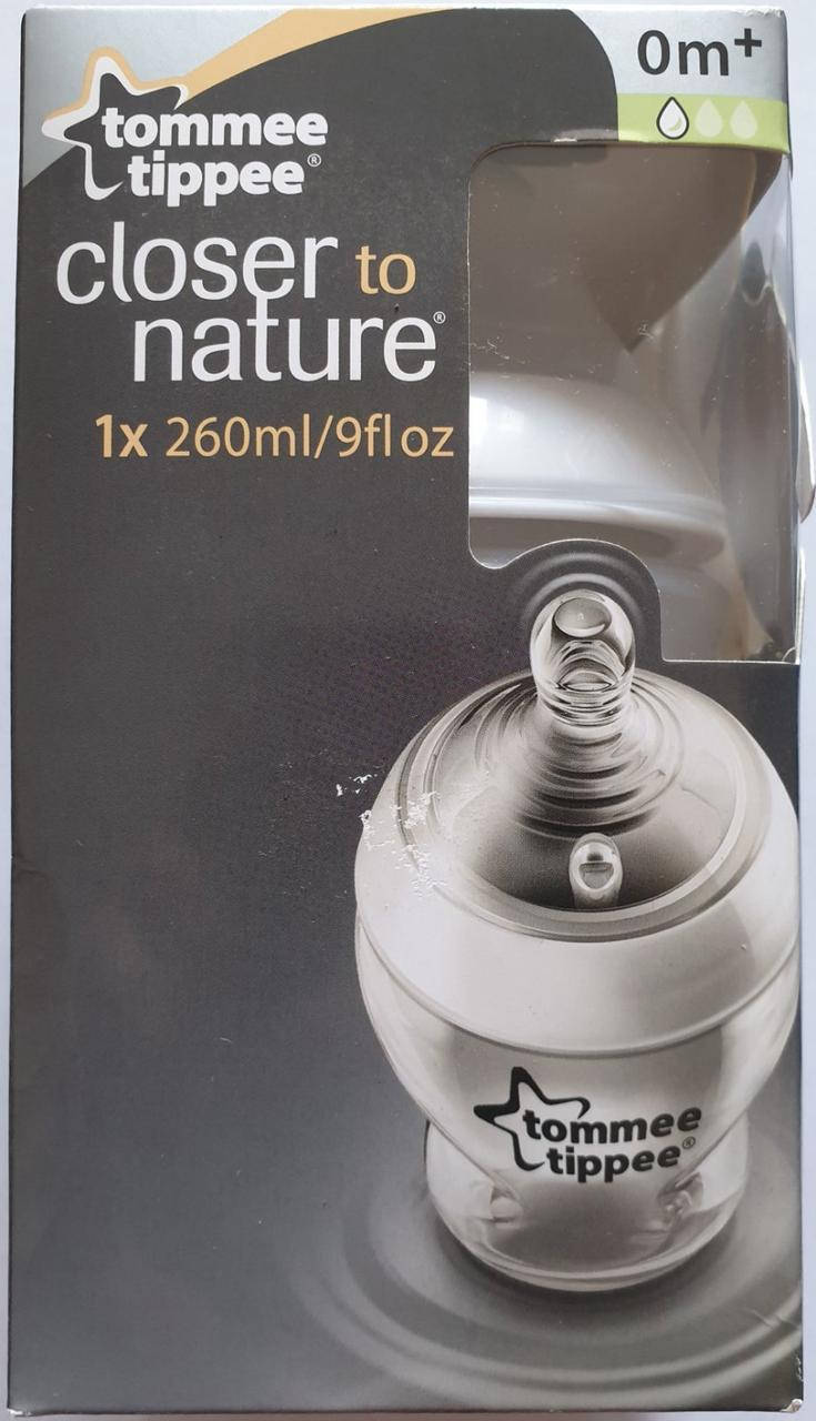 

БутылочкаTommee tippee с антиколиковым клапаном медленный поток 260 мл 0+ мес, Белый