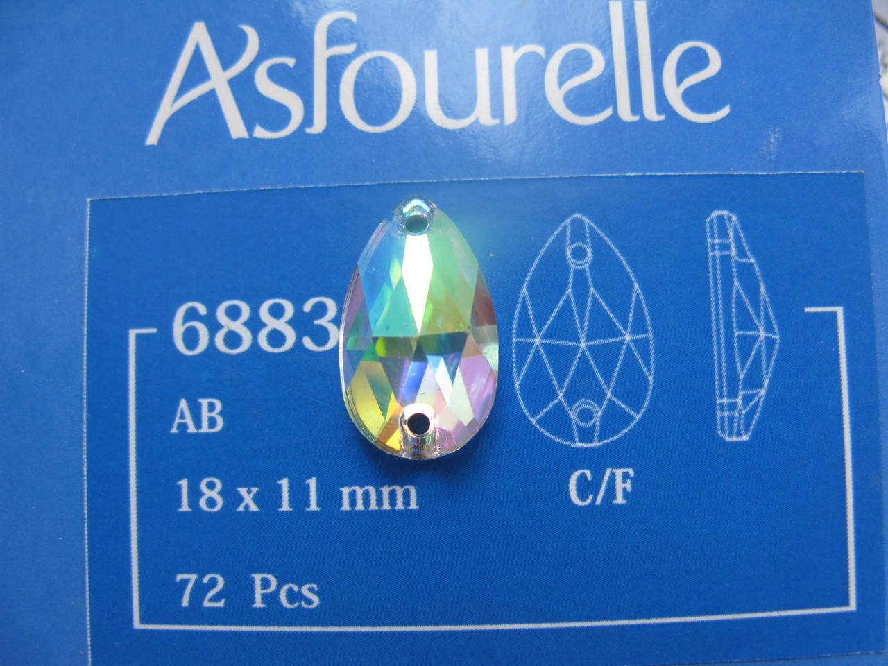 

Стразы пришивные Asfour Капля 18мм. Crystal AB