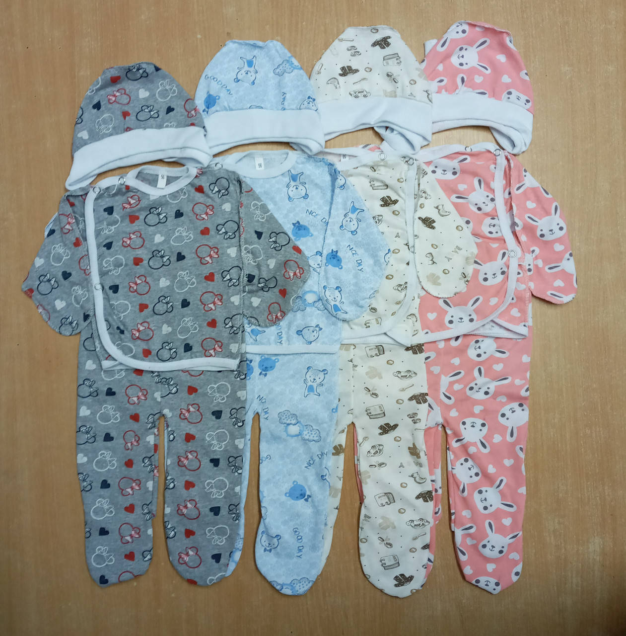 

Кофта-нецарапка, ползунки и шапочка, р.62 (разные цвета)кулир