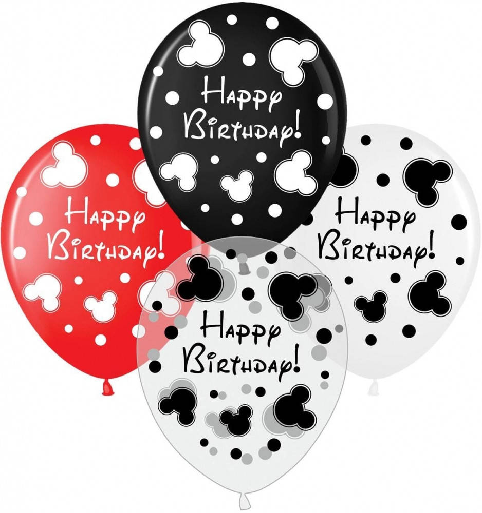 

Латексный шарик KDI 12"(30 см) HAPPY BIRTHDAY Микки Маус / Минни Маус, Разные цвета