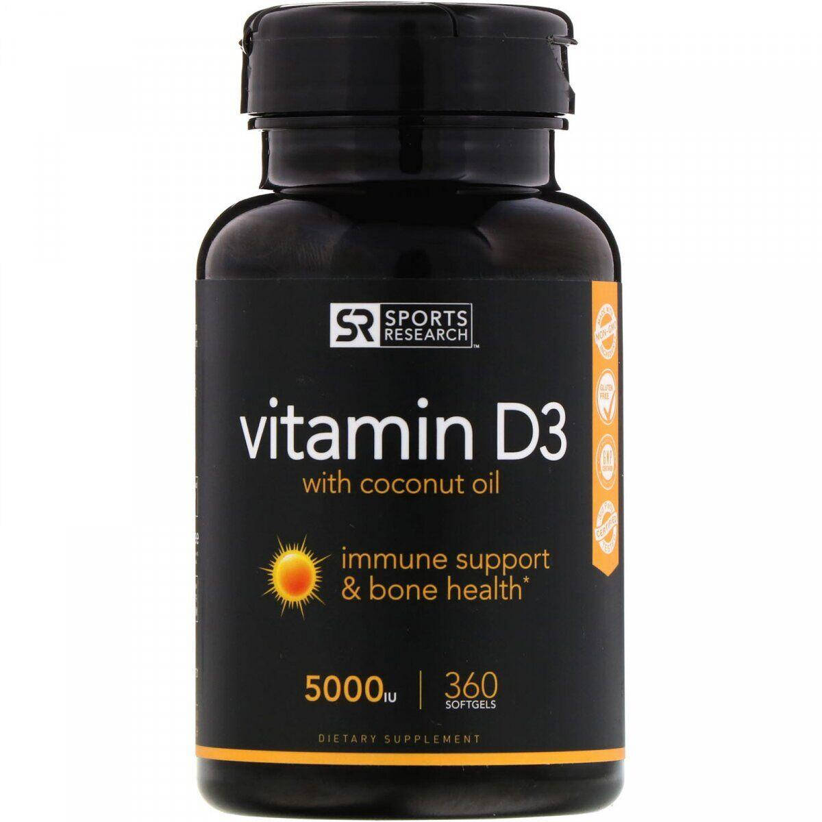 

Sports Research, витамин D3 (360 капс. по 5000 МЕ), vitamin D-3, Д-3