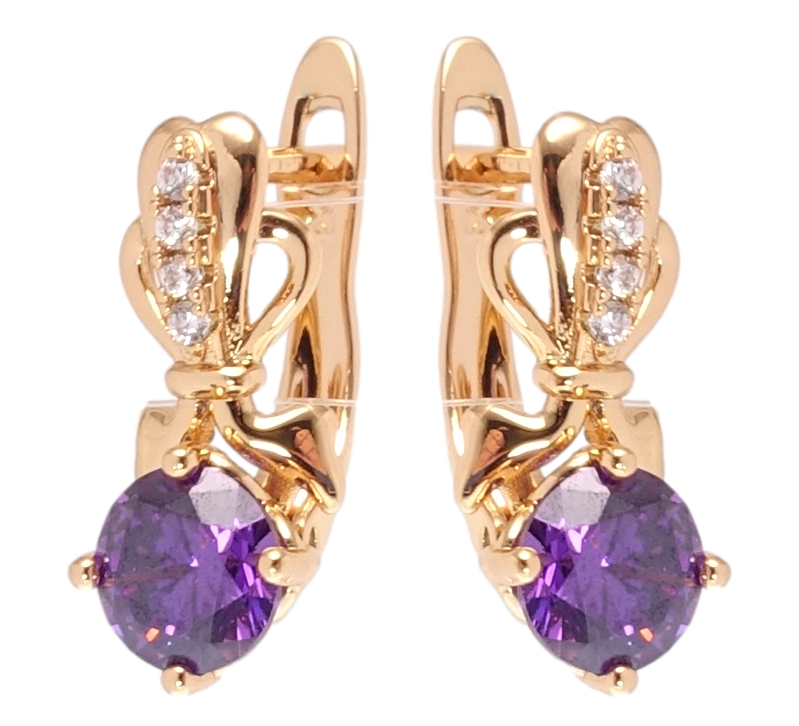 

Серьги Xuping Позолота 18K английский замок "Сиреневые фианиты на декоративных дужках"