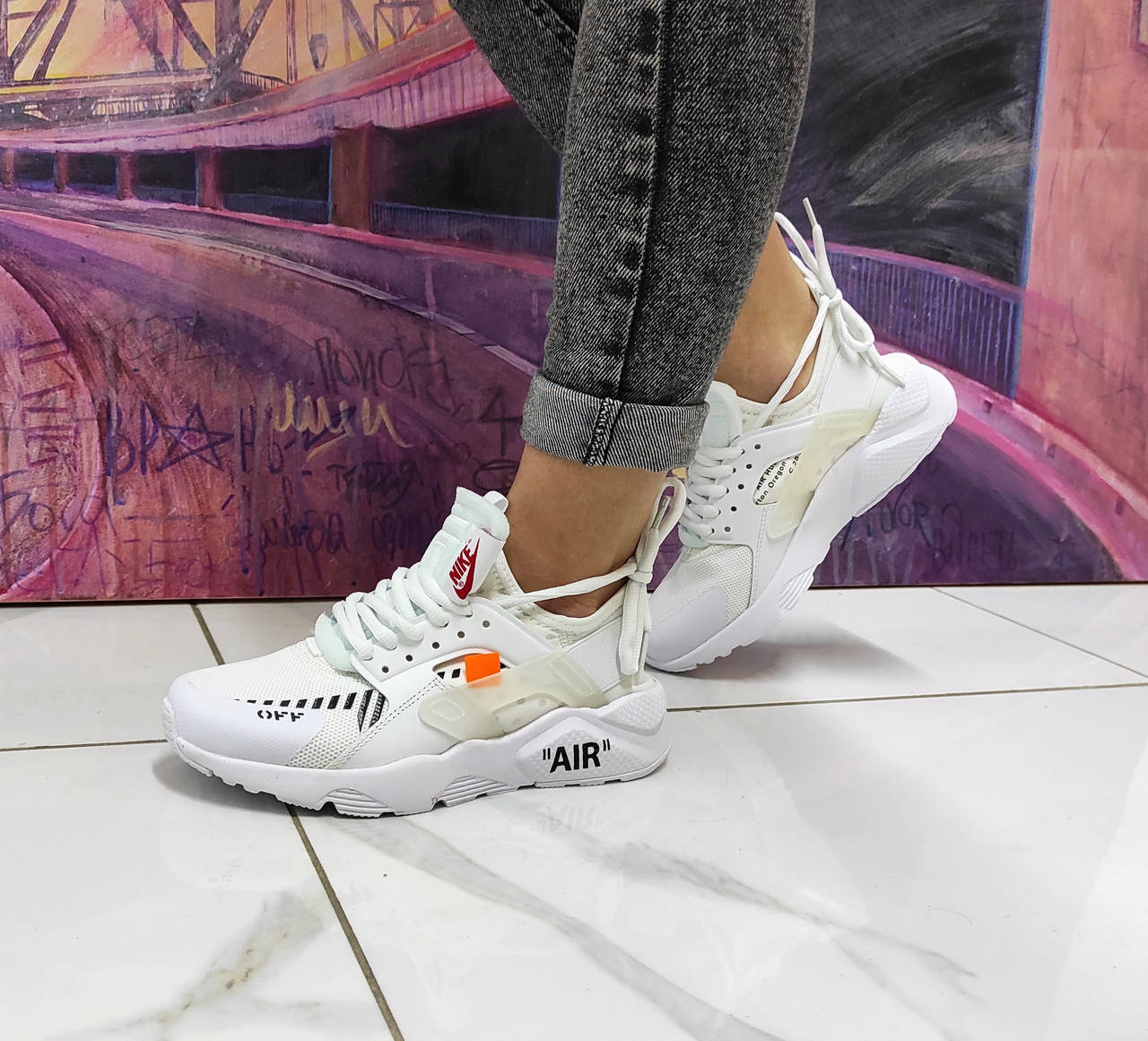 

Женские кроссовки Nike Air Huarache & Off White белые 41 26 см, Белый