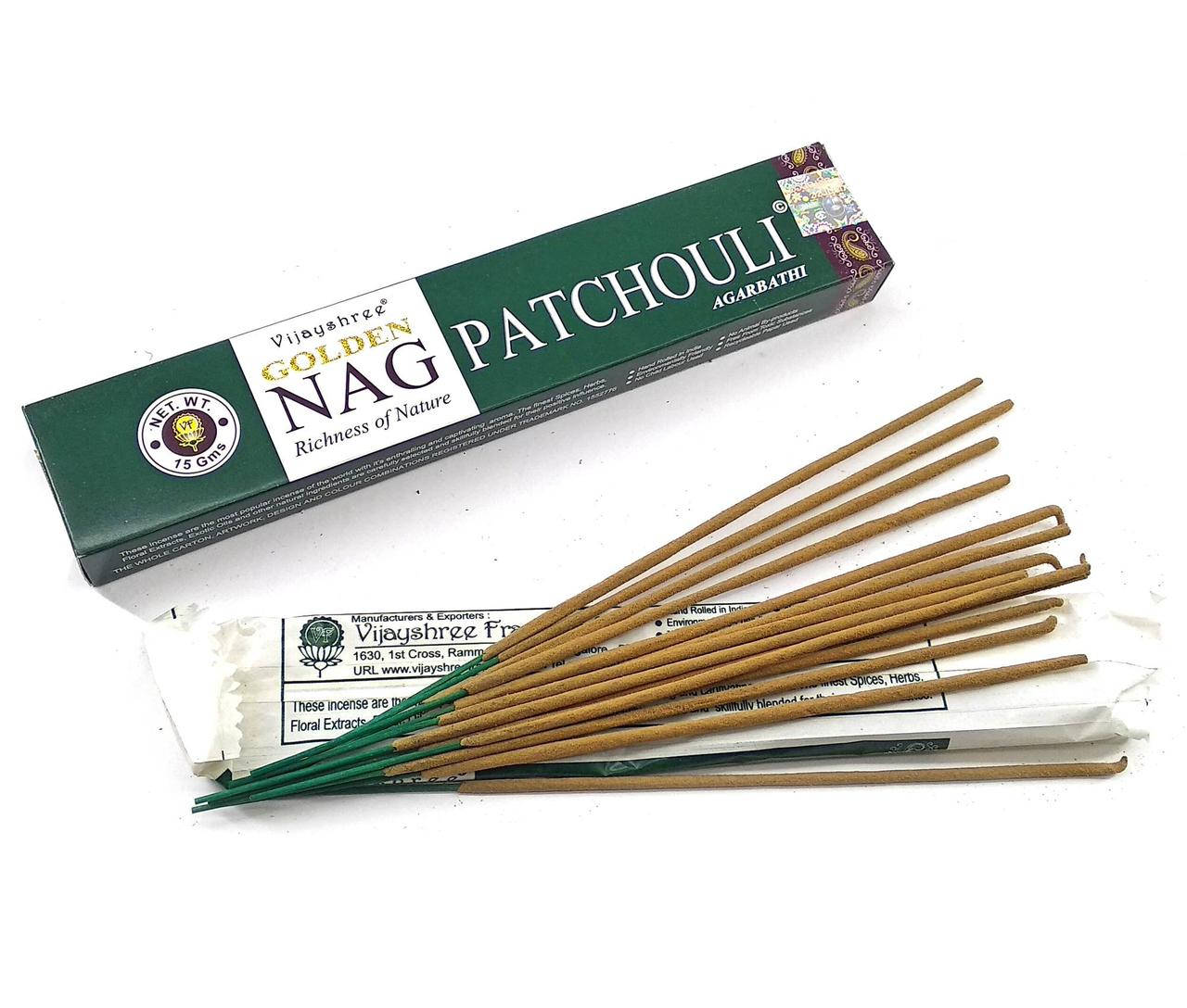 

Golden Nag Patchouli (Золотая Пачули)(Vijayshree)(12 шт/уп)(15 гр.) масала благовония