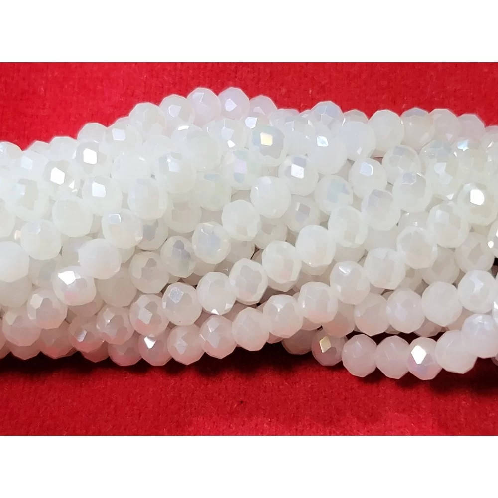 

Хрустальные бусины (рондель) 4*3 мм, пачка 130-140 шт. цвет - белый матовый с переливом