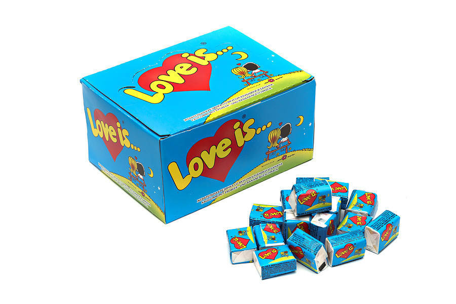 

Блок жвачек Love is синий (банан-клубника), подарки на 14 февраля