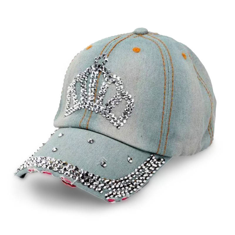 

Женская джинсовая бейсболка со стразами, кепка Denim diadem корона, Голубой