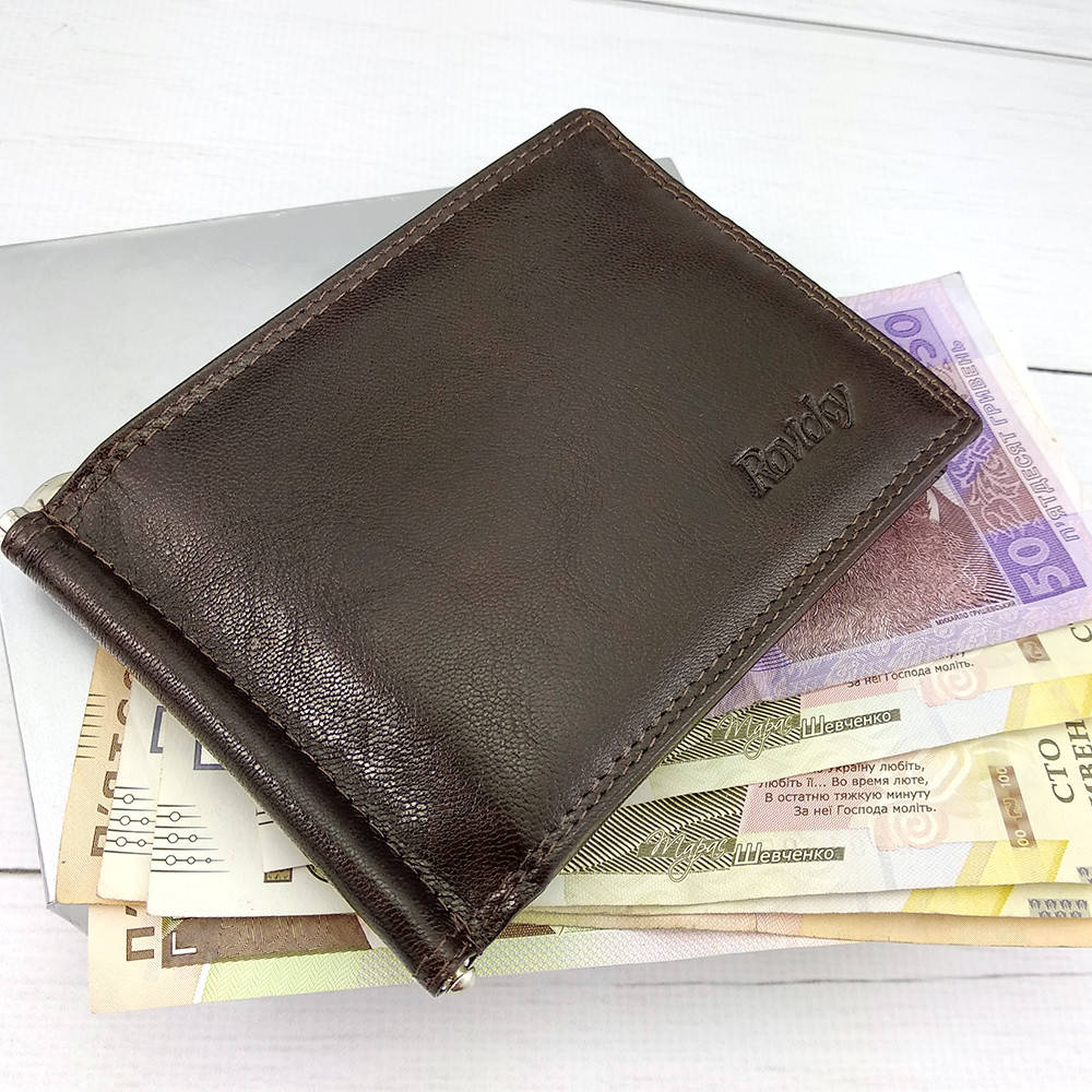 

Зажим для денег кожаный коричневый Rovicky N1908-RVTK Brown