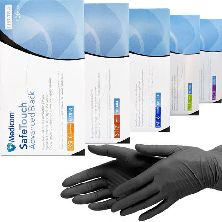 

Черные нитриловые перчатки Medicom SafeTouch Advanced Black, Черный