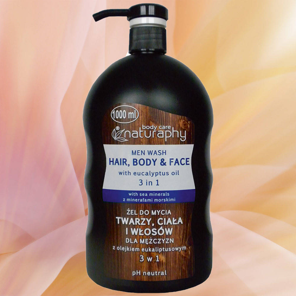 

Гель-шампунь для обличчя, тіла та волосся з олією евкаліпта для чоловіків Naturaphy, 1000 мл