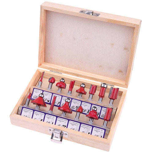 

Набор из 15 фрез по дереву, хвостовик 6.35мм в футляре