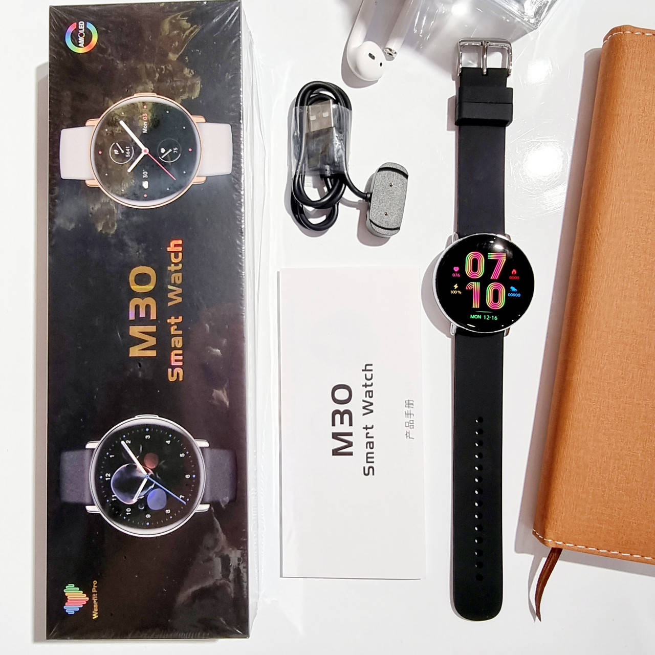 

Смарт-часы Smart Watch М30 Super Amoled круглые смарт вотч 42 mm с беспроводной зарядкой Серебристые