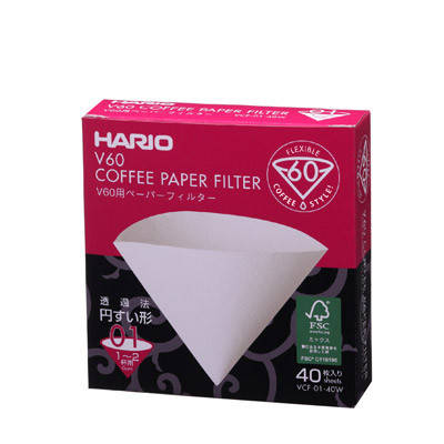 

Бумажные белые фильтры V60 для пуровера 01 Hario, 40 шт