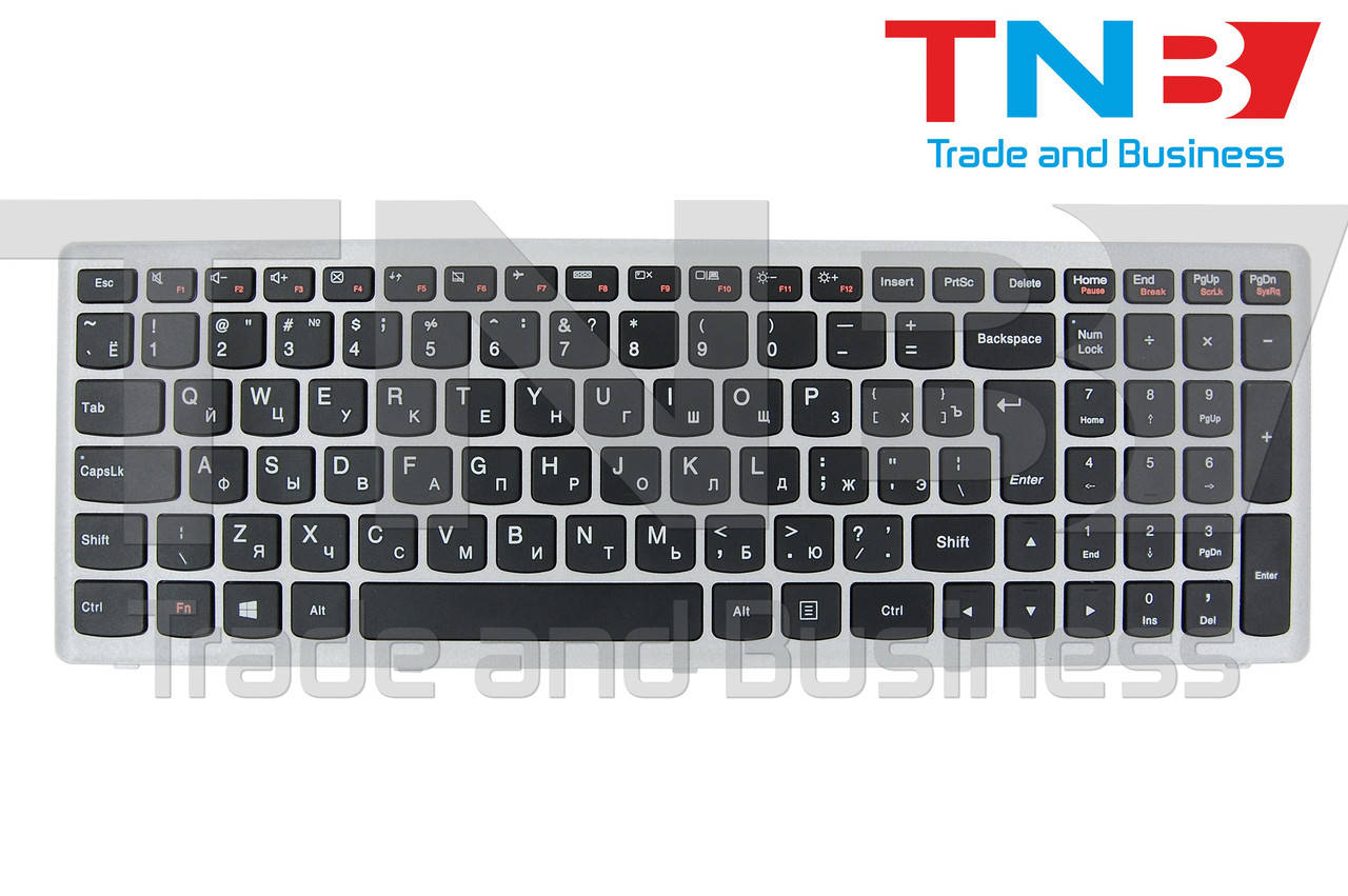 

Клавиатура Lenovo IdeaPad U510 Z710 series черная с серебристой рамкой RUUS