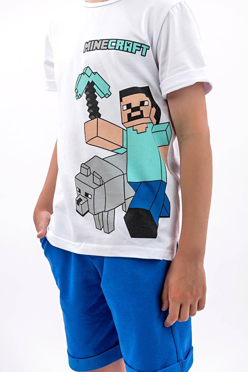 

Комплект летний для мальчиков. Крутой летний костюм для мальчика. Cali Fornia Minecraft skater Gamer Squad rid 128, белый+синий Minecraft