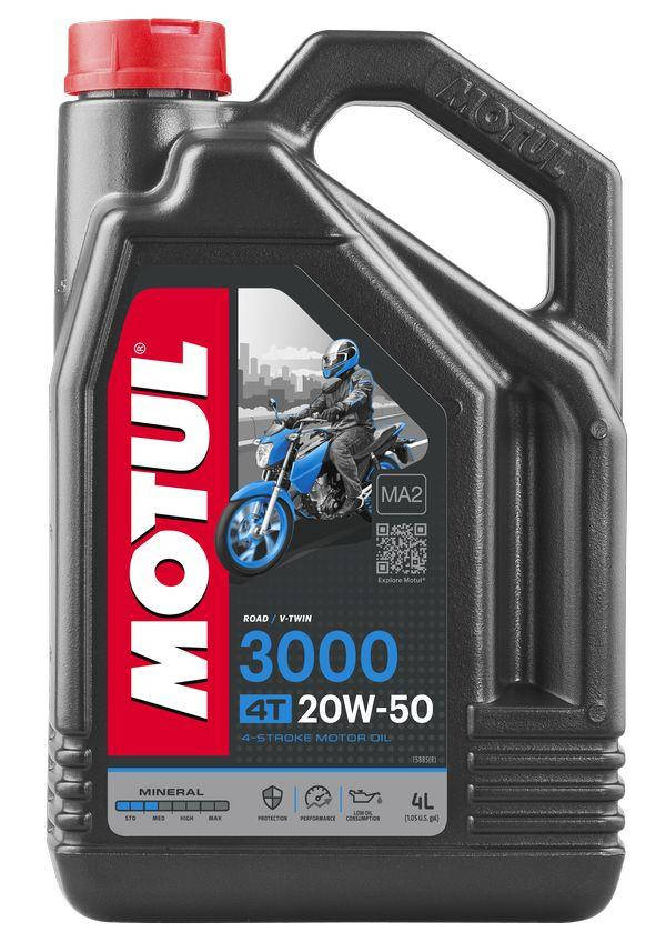 

Масло моторное для мотоциклов Motul 3000 4T SAE 20W50 (4L)