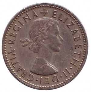 

Монета 1 шиллинг. 1953-67 год, Великобритания. (Герб Англии). (В)