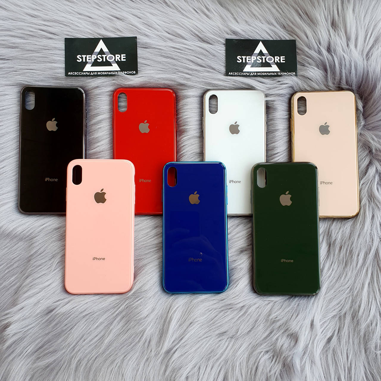 

Чехол стеклянный Glass Case Iphone Xs max Silicone cover full, Черный