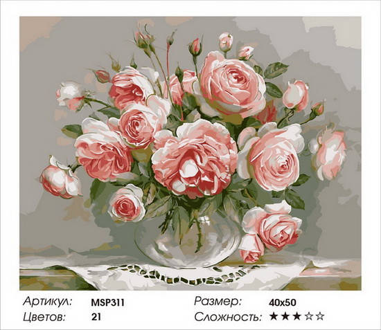 

Набор для рисования по номерам 40х50 "Розовые розы" MSP311 (з підрамником)