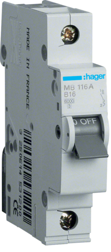 

Вимикач автоматичний 1-полюсний Hager 6kA MB116A B 16A