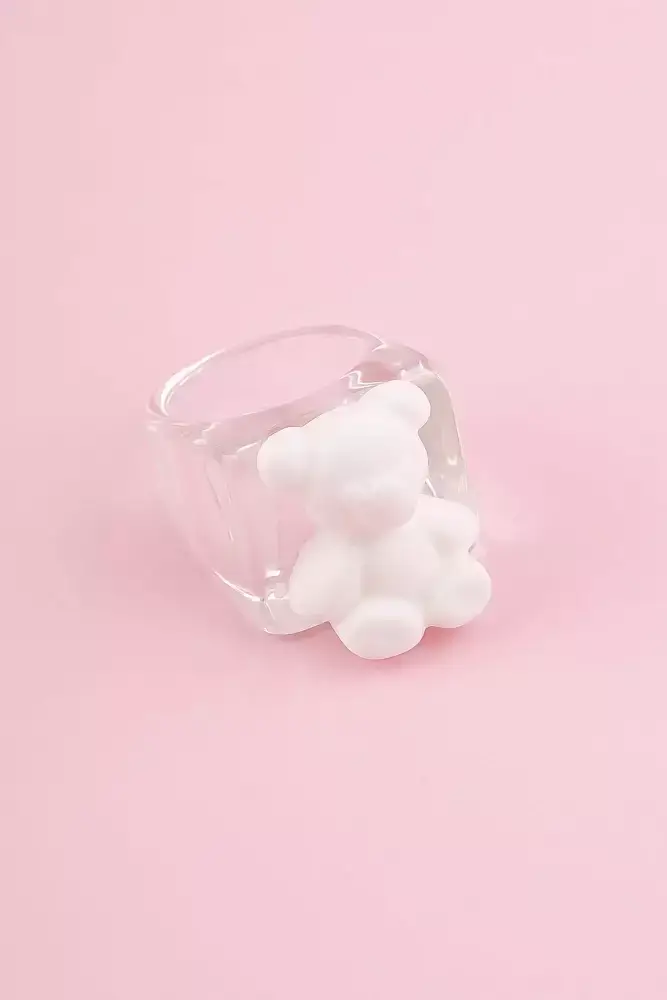 

Кольцо пластиковое прозрачное с белым мишкой