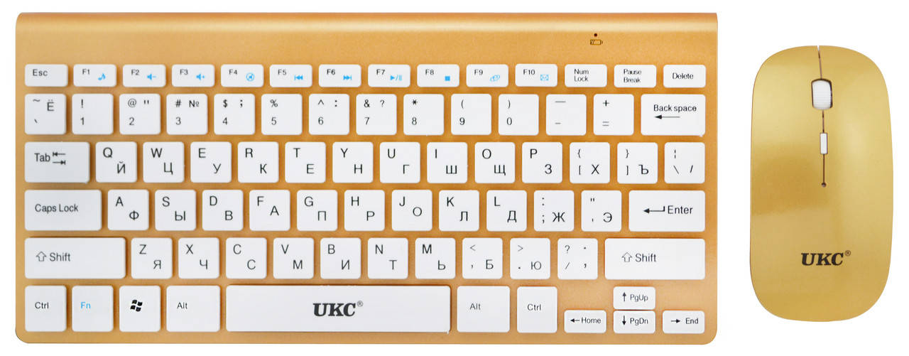 

Русская беспроводная мини клавиатура + мышка UKC U902 Gold (5263), Золотистый