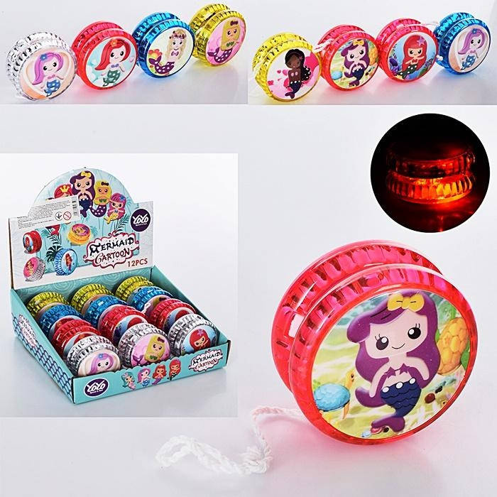 

Игра Йо-йо "Русалка" MR0838 , 6см, 4 цвета, 4вида, на веревке, свет., на батар., 12шт в коробке 20*18*6см