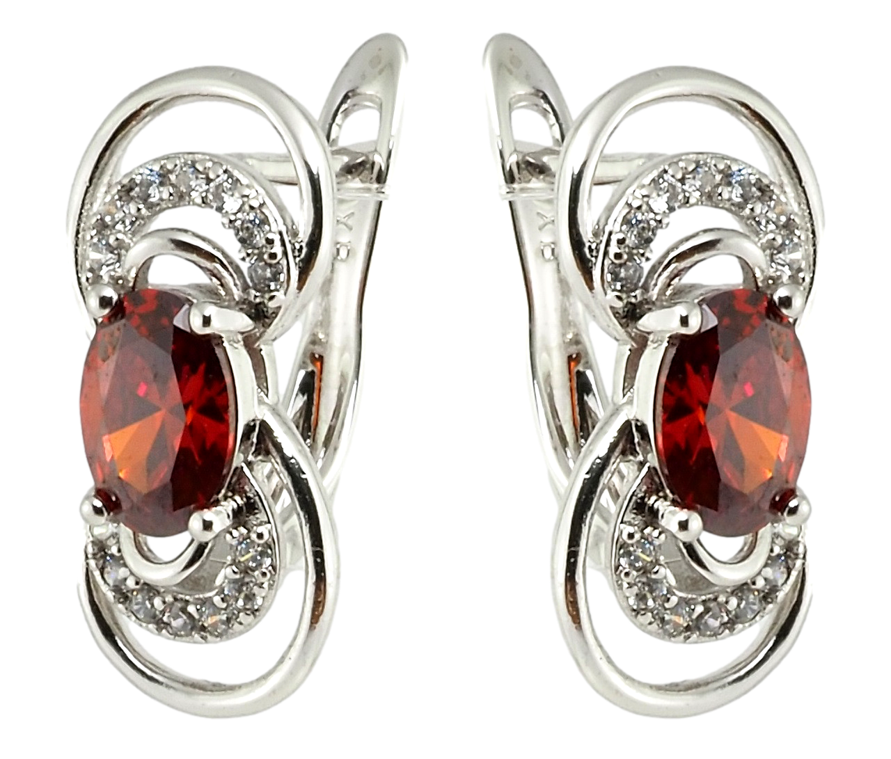 

Серьги ХР Родий английский замок "Петельки с красным фианитом"