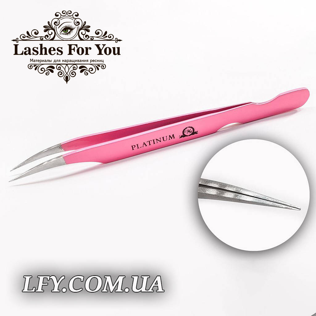 

Пинцет для ресниц PLATINUM Pink прямой розовый