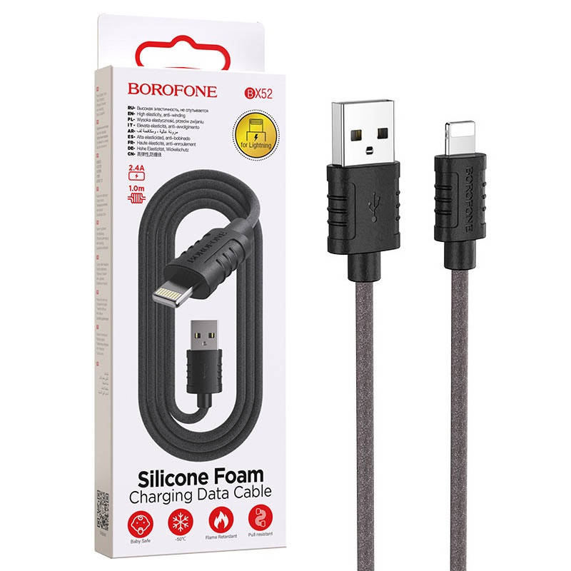 

Кабель USB-Lightning Borofone BX52 Airy silicone (2.4A/1м) черный