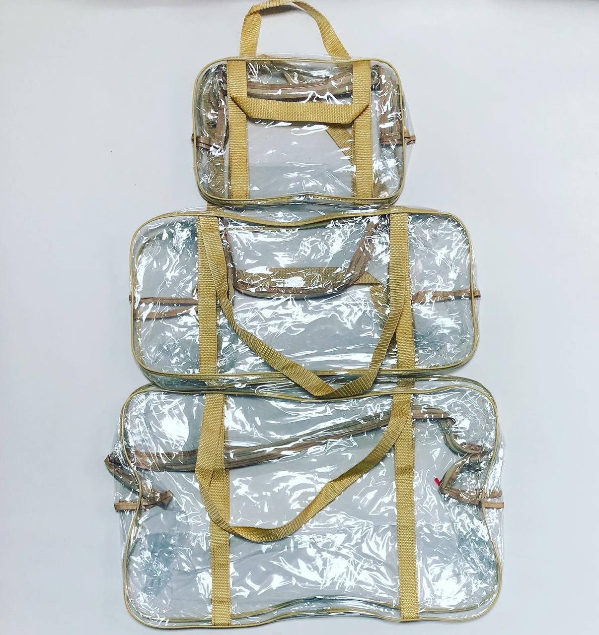

Сумки в роддом прозрачные, набор 3 шт (XL+L+S) бежевий