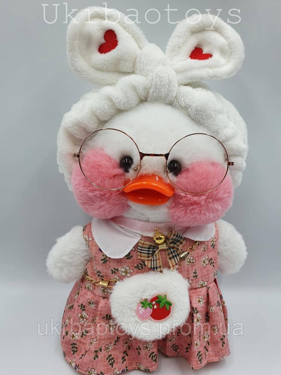 

Мягкая игрушка уточка "Сafe-mimi duck" в розовом платье с повязкой на голове ., Белый