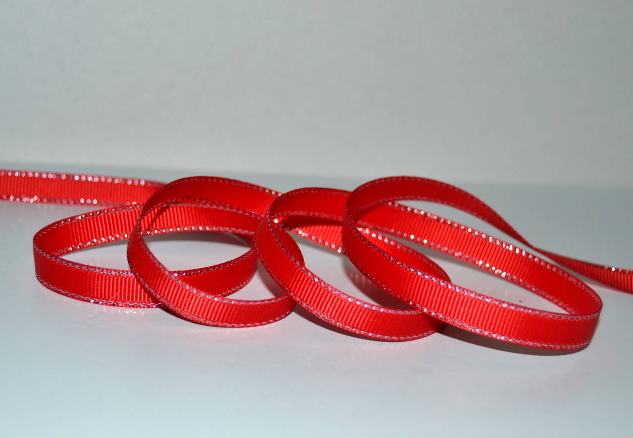 

Стрічка репсова, 0,9см з люрексом, колір червоний-срібло