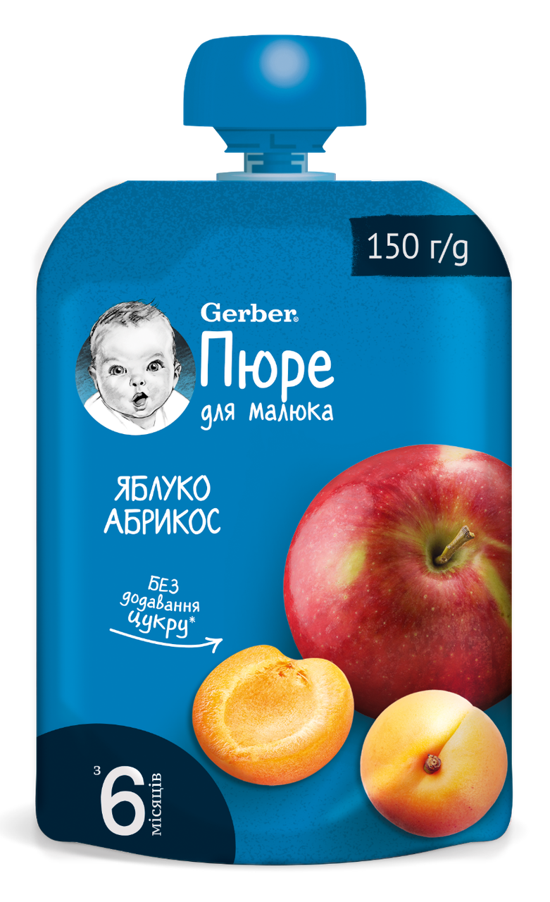 

Фруктовое пюре Яблоко-абрикос Gerber (Гербер) с 6 месяцев,пауч 150 гр.