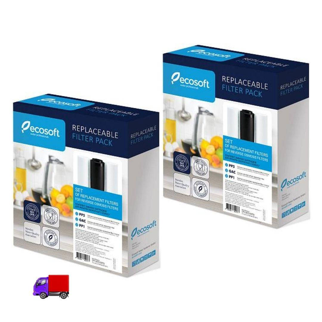 

2 КОМПЛЕКТА картриджів для фільтрів зворотного осмосу Ecosoft 1-2-3 PP5 GAC PP1