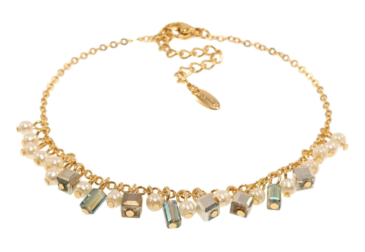 

Браслет Xuping Позолота 18K "Якорное плетение с кристально-жемчужными подвесками" длина с доп.цеп. 17-21см х