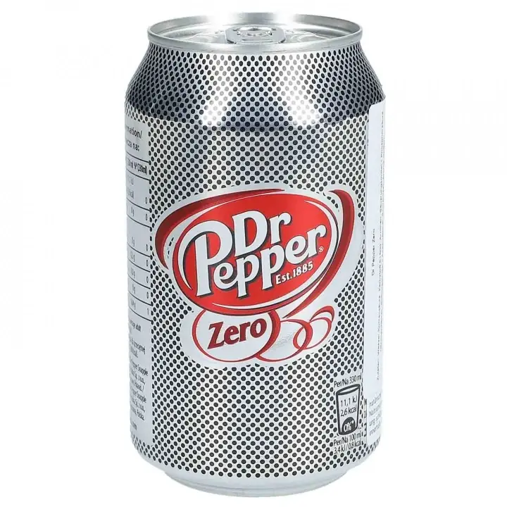 

Dr Pepper Zero 0,33л Напиток безалкогольный сильногазированный без сахара ж/б