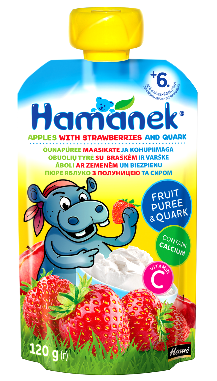 

Пюре фруктовое пауч яблоко с клубникой и творогом Hamanek, 120г