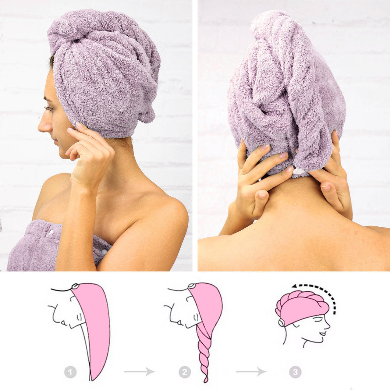 

Полотенце чалма для быстрой сушки волос Велсофт, Лавандовый, 20х60