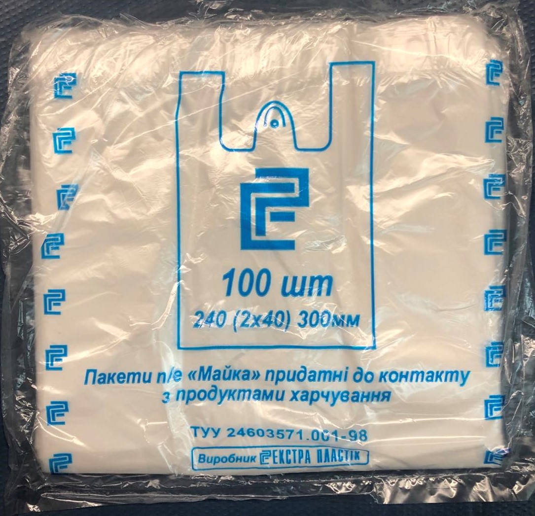 

Пакет майка 16х30 однотонная, 100шт/уп