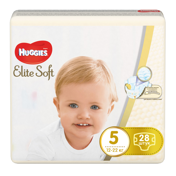 

Подгузники Huggies Elite Soft Jumbo 5 (12-22 кг), 28 шт, Белый