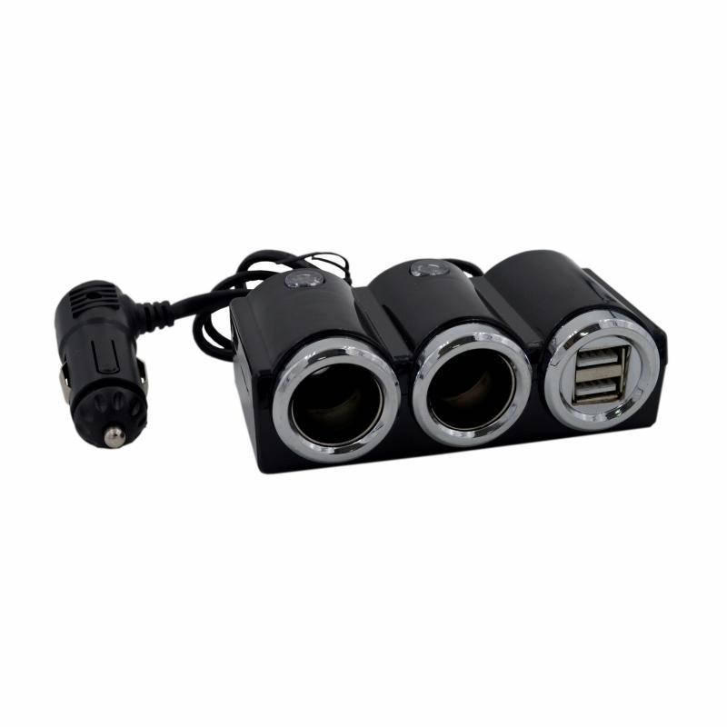 

Разветвитель прикуривателя в авто 1502 (2 гнезда+2*USB), Черный