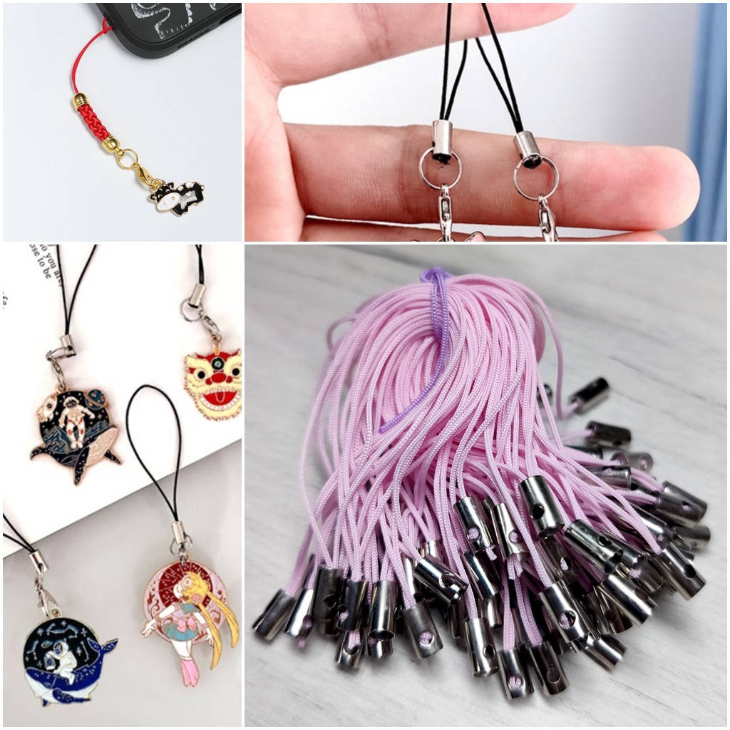 

(≈100 штук) Основа для подвески, брелока (шнур для мобильного телефона) Длина 5см Цвет шнура - розовый