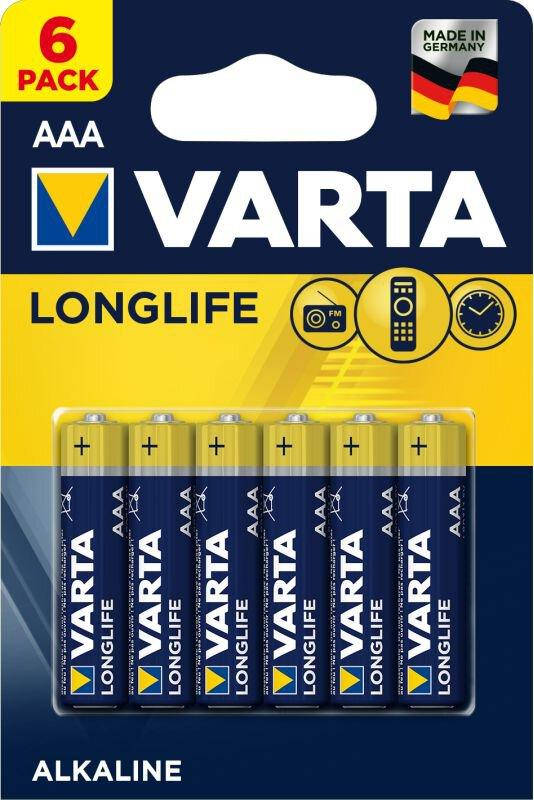 

Батарейка щелочная Varta Longlife 4103 101 416, AAA/(L)R03, блистер 6шт