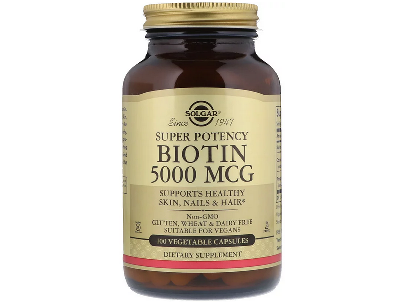 

Биотин, Biotin, Solgar, 5000 мкг, 100 вегетарианских капсул