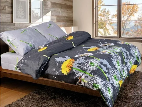 

Семейный комплект постельного белья "Одуванчики серые", Разные цвета