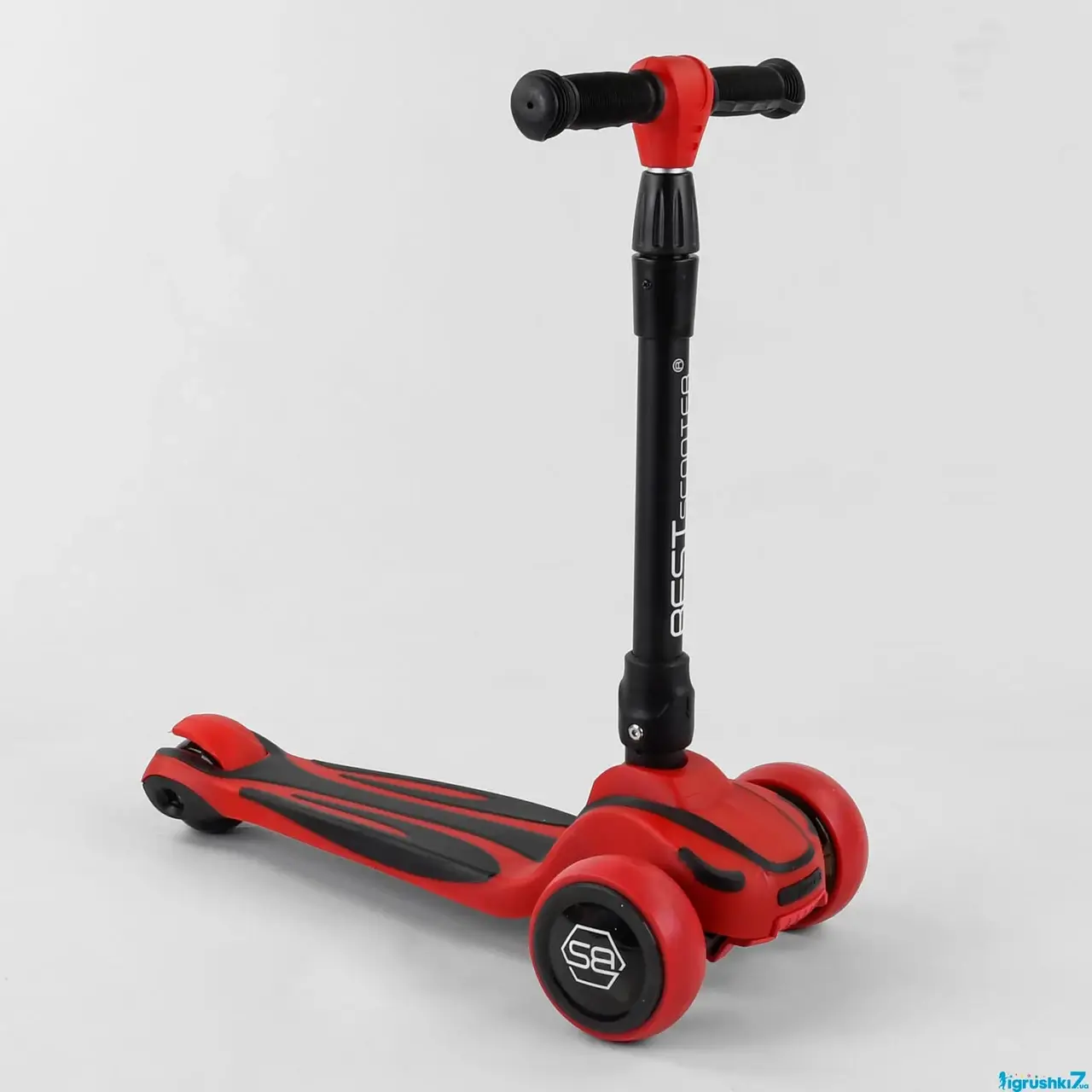

Трехколесный самокат Best Scooter Maxi складной алюминиевый руль, колеса PU со светом 120 мм, красный