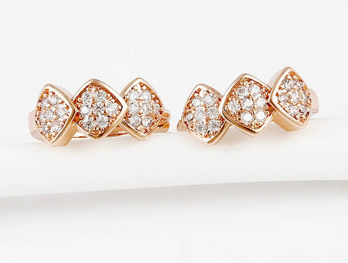 

Серьги медзолото Xuping, три ромба, с цирконием, 14К