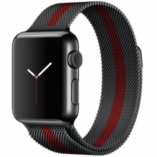 

Ремешки Apple Watch 41/40/38 mm металлический миланская петля черно-красный